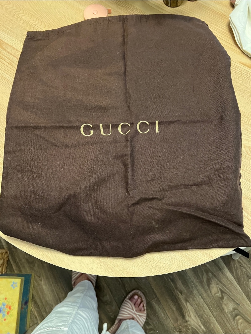 Authentic Large Gucci Vintage Dark Brown Cotton Drawstring Dust Bag 16x18